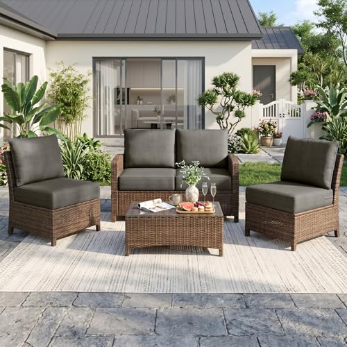 Image of Luxury 6 inch Thick Outdoor Cushion Set 9-24x24 Patio Furniture Cushions with 28D High-Density Foam, Water-Resistant & Fade-Resistant Fabric, Removable Covers for Patio Furniture Sofa Couch -Grey