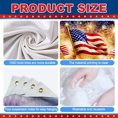Image of BlissYard 4th of July Banner 71 x 43 Inches Large Patriotic Backdrop American Flag Red White Blue Fireworks Decorations for Outdoor Yard Party,Independence Day Memorial Day Decorations