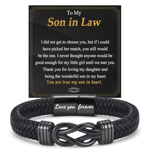 OAVOOK Gifts for Son In Law Leather Bracelets for Men Gift Braided Cuff Jewelry for...