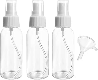 Symbah Small Spray bottle 50ml atomiser empty clear fine mist plastic Refillable spray bottles for Traveling, Make-up, Skincare Cleaning Liquids (3 PCS) with Funnel
