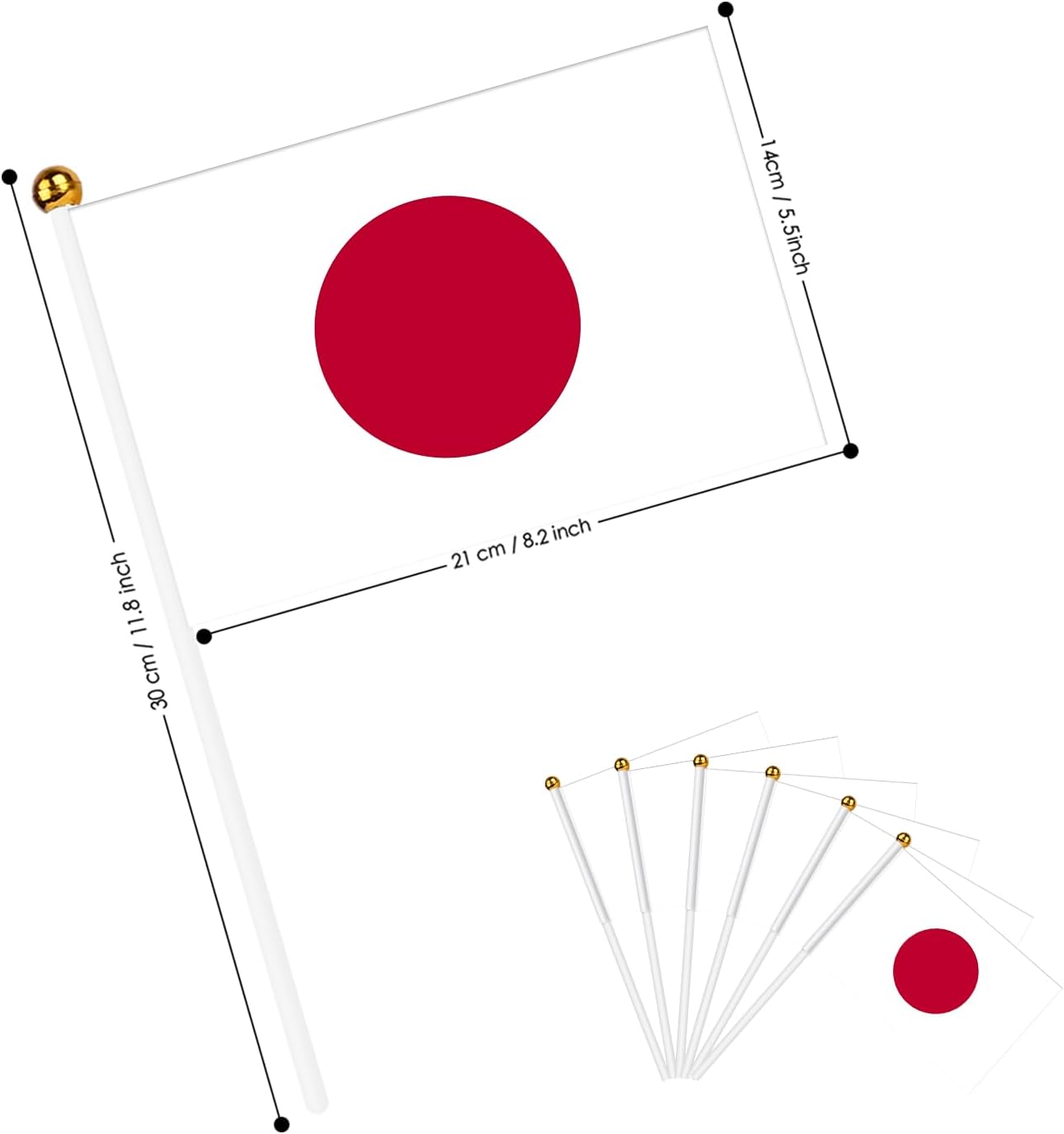 AhfuLife 15 Pcs Japan Hand Held Flags for World Cup Decorations 2026, 5.5 × 8.2 Inch Japanese Small Stick Flag - Double Sided with 11.8" Poles for National Day Sports Events Party Celebration Decor - Image 2