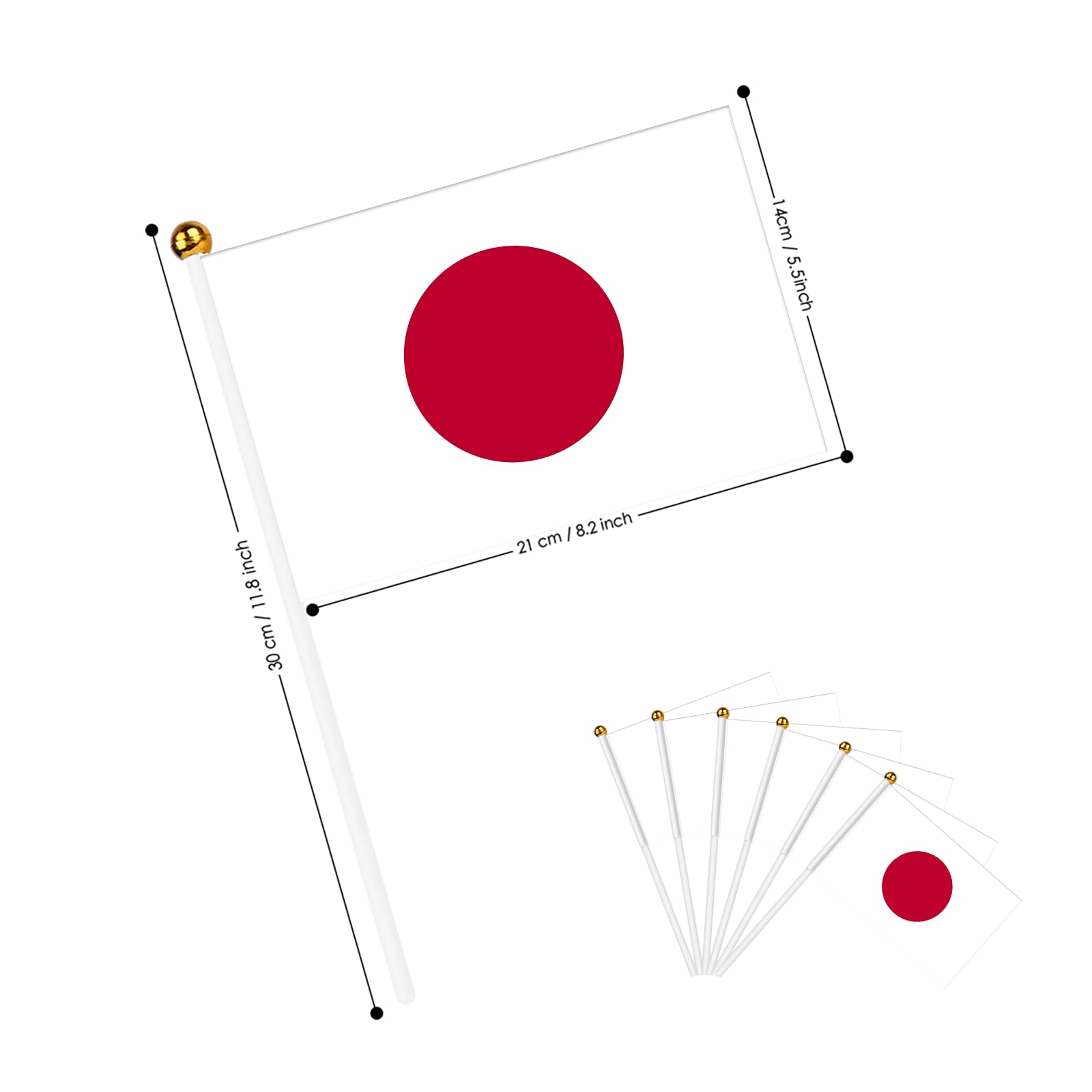 AhfuLife 30pcs Japan Flags on Sticks for Party Decorations 14 x 21cm Hand Held Japanese Small Flags with 30cm White Pole for National Day Garden Street Home Sports Event Decorations - Image 2