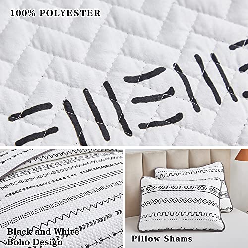 Flysheep White Boho Quilt Set King Size, 3 Pcs Black And White Geometric Arrow Striped Bedspread, Soft Brushed Microfiber Coverlet For All Season - 1 Quilt And 2 Pillow Shams #TOP2