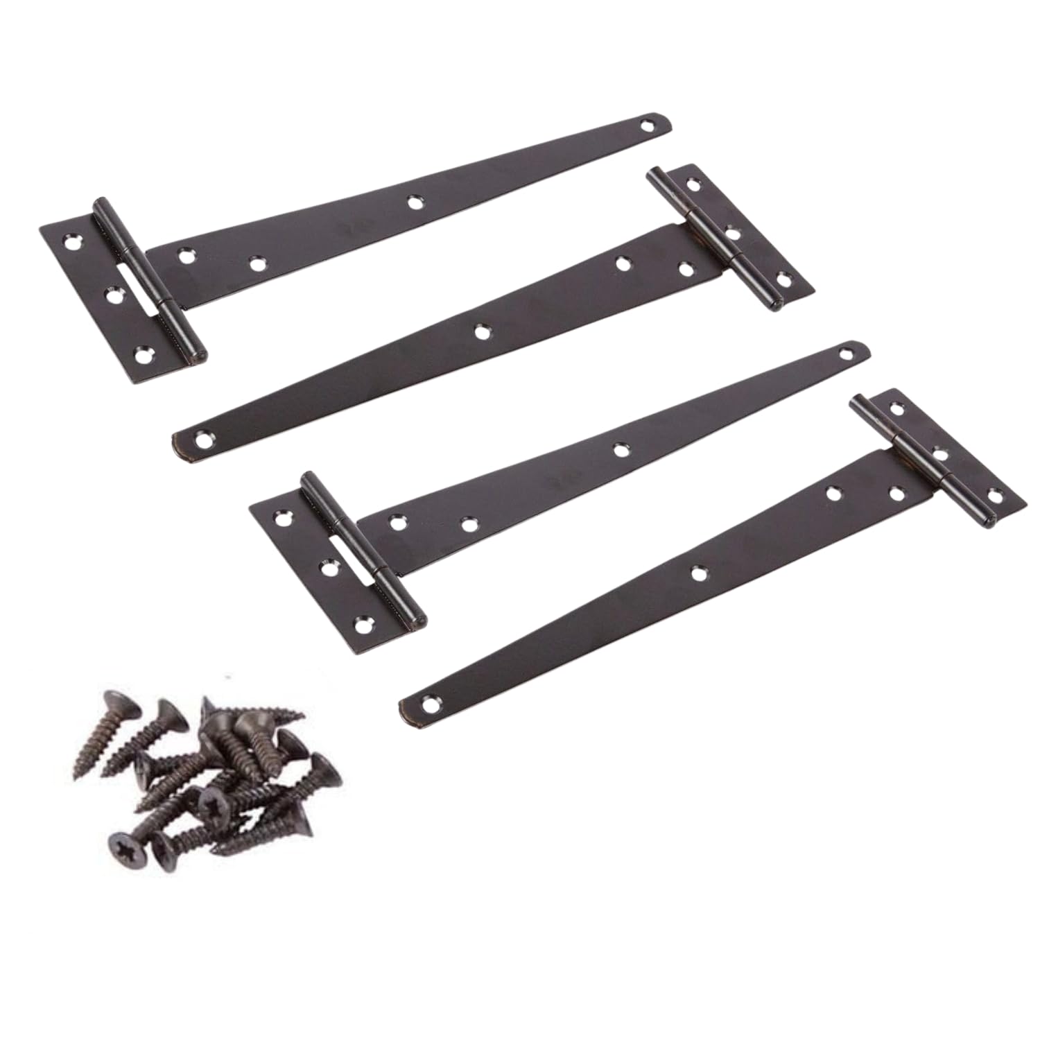 Garden Mile 4 Pack 6 Inch / 150mm Black Garden Gate Hinges for Wooden Gates Heavy Duty Powder Coated for Weather Protection T Hinges with Screws for Shed Garage Barn Doors Gate Hinge (10")