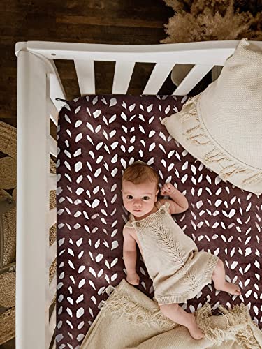 Image of Soft Fitted Crib Sheet, Stretchy and Breathable Toddler Crib Sheet for Boys and Girls, Fits Standard Crib and Toddler Mattress (Brown Geometric)