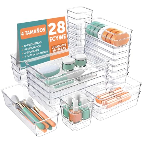Opiniones de Walmart Organizadores los mejores 5. 41 28PCS Organizador de Cajones con Pegatinas Antideslizantes,4 Tamaños Organizador de Tocador Maquillaje Escritorio Baño Cubiertos,Cajas de Almacenamiento para Cosmético,Utensilio...