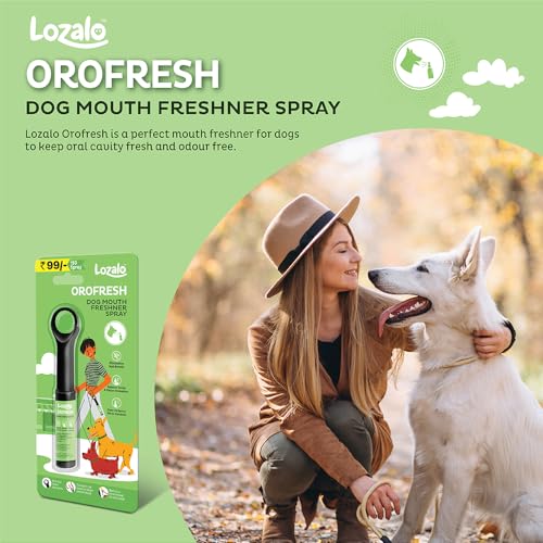 Image of Lozalo Orofresh Mouth Freshner Spray for Dogs- 66ml, Combo Pack of 3x22ml, Eliminates Foul Breath Reduces Tartar & Plaque in Dogs & Puppies of All Breeds, with Clove Oil & Cooling Freshness of Mint