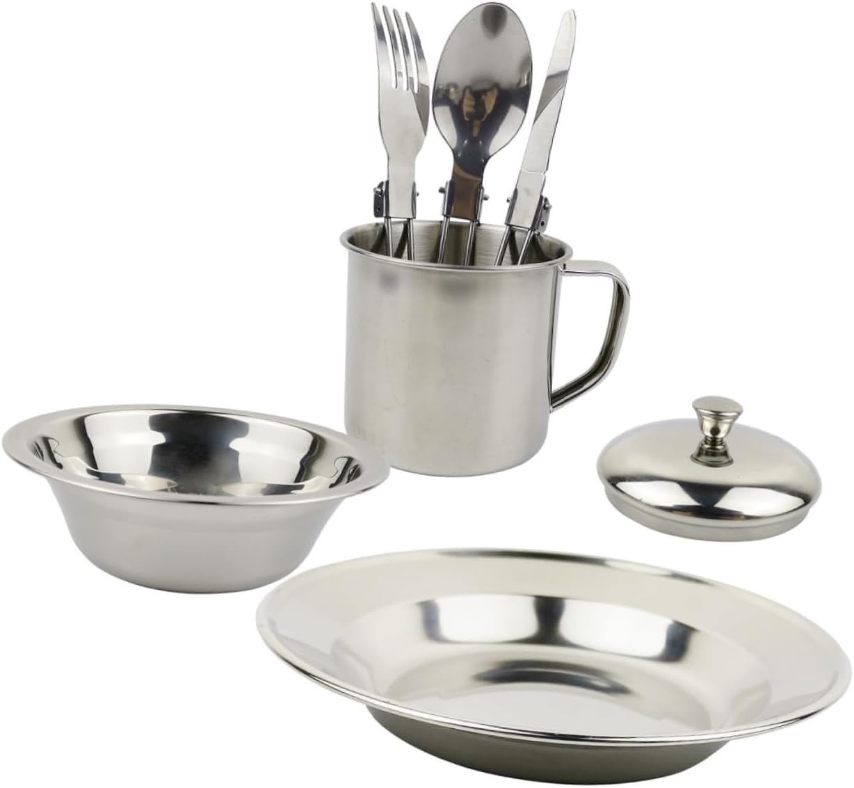 Alipis Stainless Steel Camping Cookware Set for 1-2 Persons, Portable Outdoor Mess Kit with Hiking Tableware and Camping Pots for Backpacking and Picnic