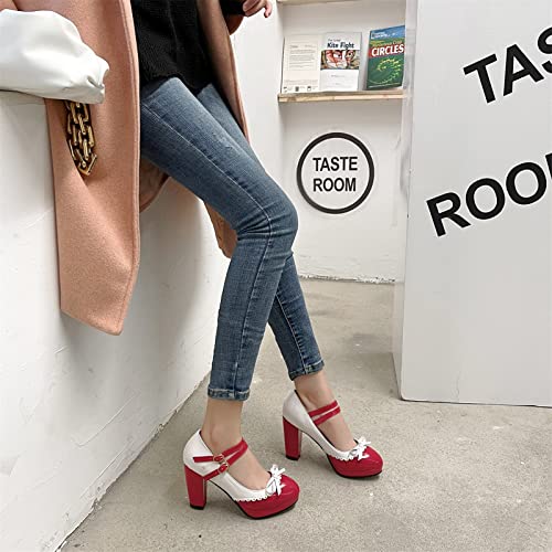 Image of MEOTINA Cute Bow Heels Mary Janes Shoes Women Dress Platform Strappy High Heels Kawaii Shoes