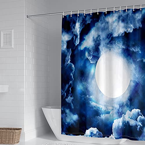 Rideau de douche polyester 180x180 lavable grand format ciel bleu lune - 2