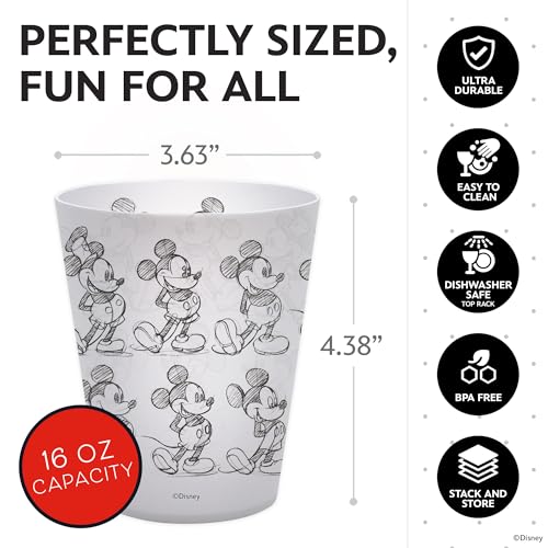 Image of Disney Mickey Plastic Drinking Glasses, Dishwasher Safe, 4-Pack | 16 oz, unbreakable, reusable, BPA-free, stackable to save space, great for water, juice, and family meals