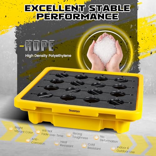 Huanyu Spill Containment Pallet Modular Spill Containment Tray Platform with Drain Outlet 1 Drum Capacity 200L (26.4 x 26.4 x 6 Inches, Load 800kg 1763lb) - Thumbnail 4