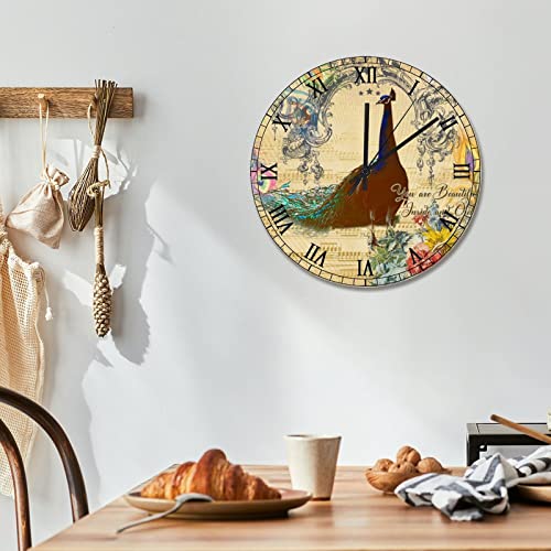 Horloge murale fleurs et paon, cadeau idéal pour déco rétro - 6