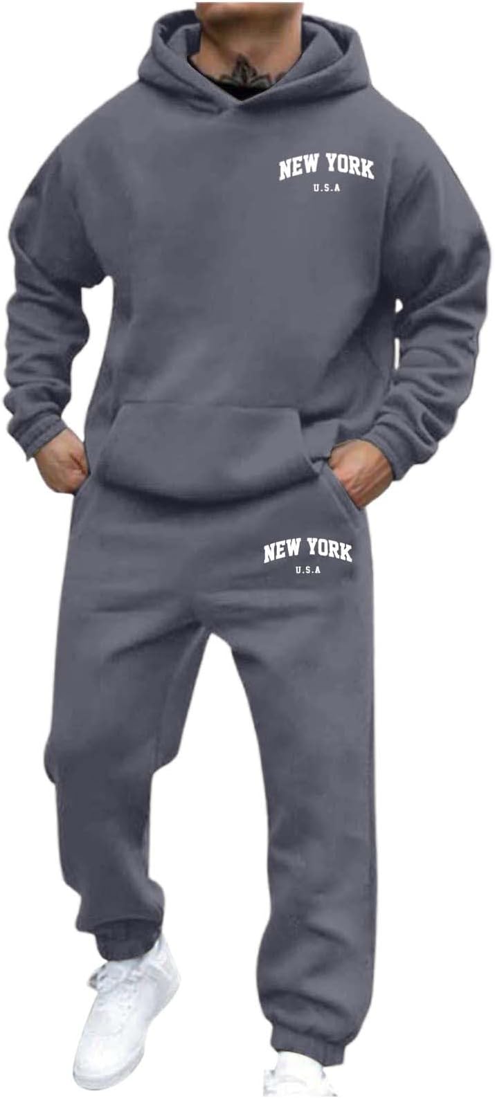 California Men's Sweatsuit 2 Piece Hoodie And Sweatpants Set Letter Tracksuits Fall Winter Athletic Jogging Suit Dark Gray M