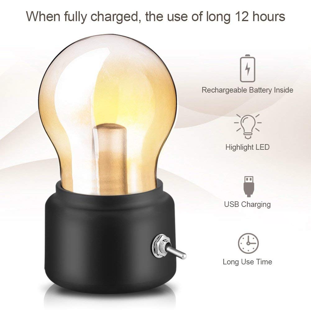 Lampadina senza fili USB da tavolo, USB ricaricabile LED Night Light Mini comodino scrivania lampada a risparmio energetico ed elegante per l'illuminazione da comodino camera da letto(Nero)