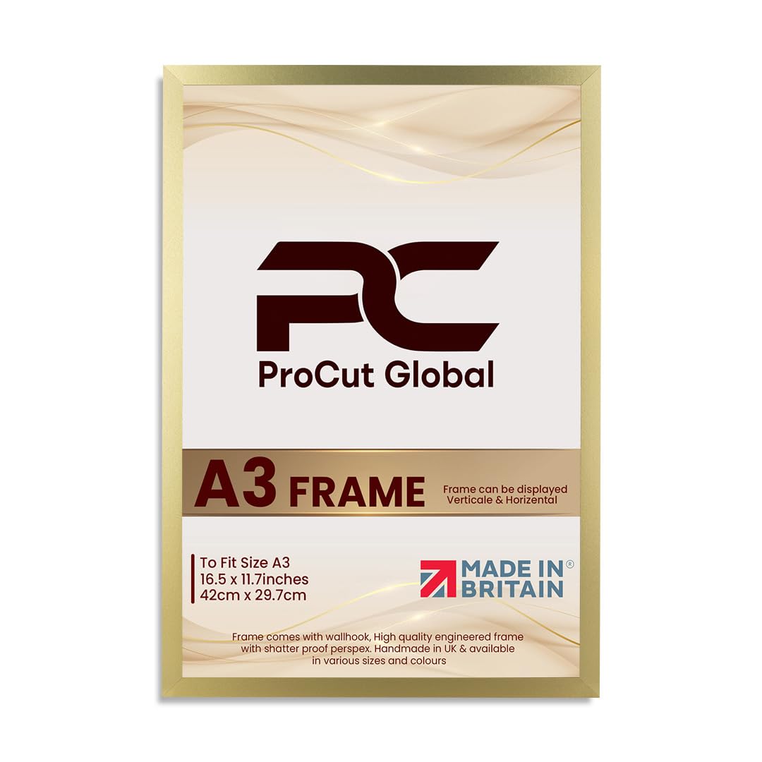 Procut Global A3 Gold Picture Frames – Sleek Wooden Photo Frame with Shatterproof Perspex for Wall or Tabletop – Perfect for Posters, Certificates, Prints–Multiple Sizes & Colors Available — image 1