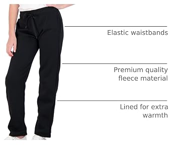 Real Essentials 3 Pack: Girls' Fleece Open Bottom Soft Athletic Performance Casual Sweatpants(Ages 7-16)