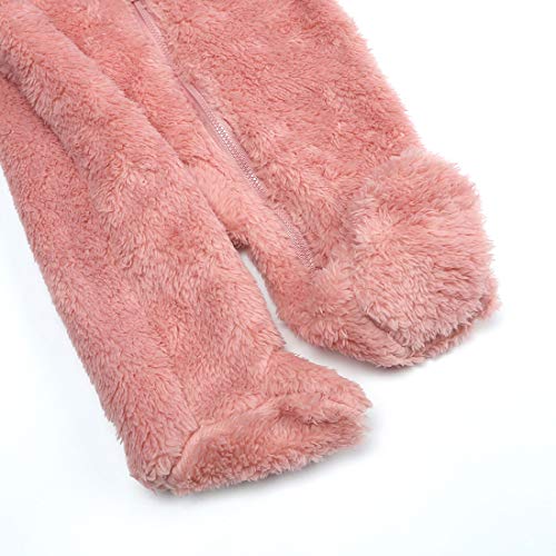 Infant Polar Fleece Jumpsuit Soft Lined Loose Fit One Piece Outwear Warm Hooded Romper For 6-9 Month Baby Toddler Pink #TOP5