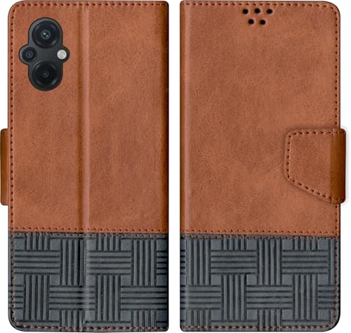 Image of Flip Cover for Redmi 11 Prime 4G Back Cover Case with Magnatic Closure | Inbuilt Stand | Card & Money Pocket (Dual Brown)