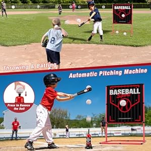 QDRAGON 2 in 1 Baseball Strike Zone Target with Automatic Pitching Machine, Adjustable Height T Ball Set with 3 Softballs/Bat for Youth Toddlers Kids, Outdoor Indoor Sport Toys Gifts for Boys Girls QDRAGON 2 in 1 Baseball Strike Zone Target with Automatic Pitching Machine Adjustable Height T Ball Set with 3 SoftballsBat for Youth Toddlers Kids Outdoor Indoor Sport Toys Gifts for Boys Girls