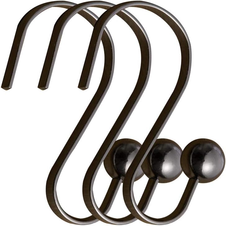 Metal Shower Curtain Hooks, Rust Resistant Bar Shower Hooks Rings for Bathroom, Guest Bathroom, Master Bathroom Set of 12 (Bronze)