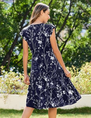 Image of ZEAGOO Womens Summer Casual Dresses Ruffle Sleeve V Neck Midi Dress Flowy Tiered Dress with Pockets Boho Sundresses