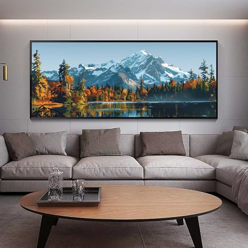 Broderie diamant paysage lac kit complet grand format 150x50 cm avec strass ronds