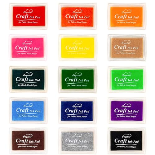 WEDAMOO 15 Piezas Almohadilla de Tinta, 15 Colores Lavable Almohadilla de Tinta, Sello de Huellas Dactilares Degradadas, Ink Pad para Sellos, Manualidades, DIY Stamp, Pintura de Dedo