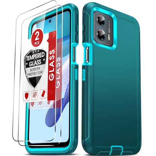 LeYi Compatible for Moto-G-5G-2023 Case: Motorola Moto-G-5G-2023 Phone Case【NOT FIT Power 5G 2023】【2 Pack Tempered Glass Screen Protector】 Rugged Full Body Protection Funda fara MotoG 5G 2023, Teal