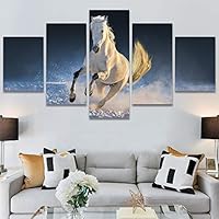 SIGNWIN 5 Panel Canvas Wall Art Modern Art Animals Dramatic Horse Multicolor Photography Traditional for Home Decorations Ready to Hang - 60