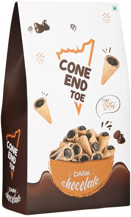 Cone End Toe Mini Waffle cone, Mini chocolate cone, Conio waffle cone snacks Ice Cream Waffle Cones, Waffle, cones for ice cream Box Pack (100gm+50gm FREE) (Dark Chocolate)
