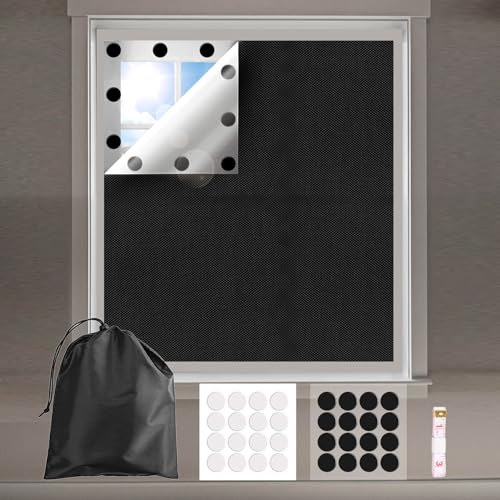 PUWOWYE Estores Opacos para Ventana, 150x130cm Tela para Cortinas Opacas, Negro con Dibujo Persiana Térmico Estores Opacos con Velcro Adhesivo para Dormitorio Caravana Ventanas de Tejado