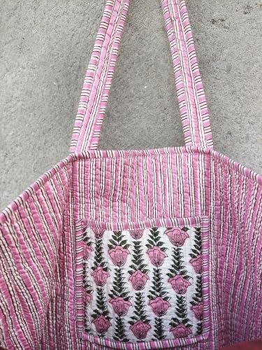 Bolso de algodón grande con diseño floral acolchado miniatura 4