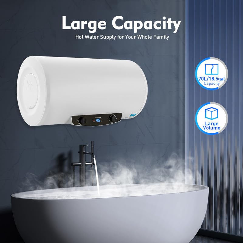 Calentador De Agua Eléctrico De 70 Litros Para Montaje En Pared, Termo Eléctrico Con Indicador LED Y Control De Temperatura, Para Cocina Y Baño