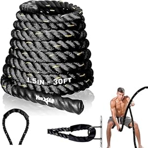 Yes4All Battle Ropes, 30, 40, 50Ft Length for Strength Training, Cardio Workout, Cardio, Fitness Exercise Rope