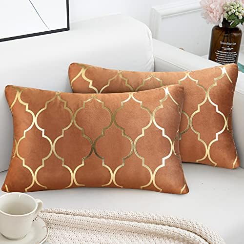 Pack of 2 Cozy Throw Cushion Covers 40 * 40cm Moroccan Decorative Square Throw Pillow Cases Velvet Gold Foil Quatrefoil Lattice Cushion Cover 16 x 16 Inch for Farmhouse Home Office Car,Cream White