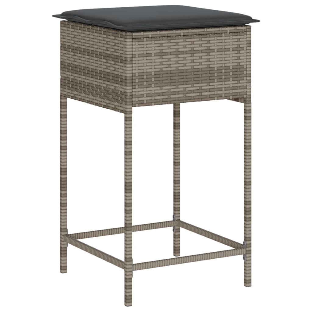 Juego de Bar de jardín de 5 Piezas con Cojines Gris ratán PE Resistente para terraza Patio Exterior con Mesa Madera Acacia y taburetes Acero para Ocio y reunión al Aire Libre