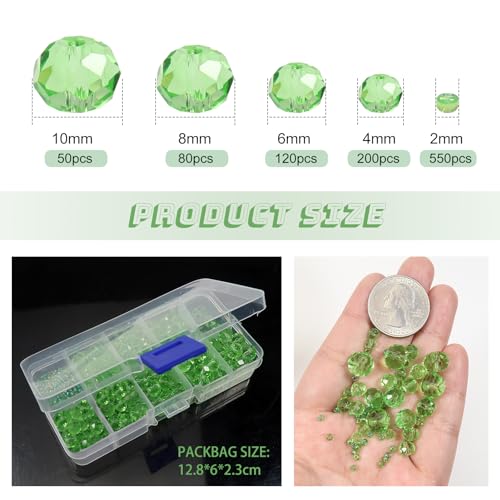TOAOB 1000pcs Green Crystal Glass Beads 2mm 4mm 6mm 8mm10mm Faceted Spacer Beads for Jewelry Making DIY Craft Project Decorations Bracelet Making Kit - Image 2