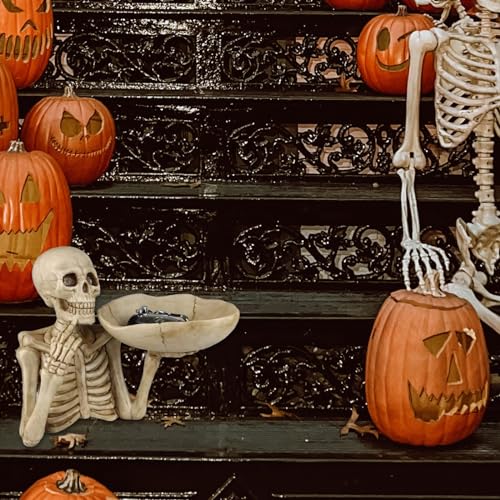 Halloween Crânio Cesta Armazenamento Resina Artesanato Esqueleto Frutas Servindo Bandeja Jóias Anéis
