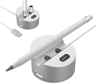 MoKo Charging Stand Adapter Compatible Apple Pencil 1st Generation, iPad Pencil Charger Apple Pen Holder Charging Dock Station with Display Screen USB Port Fit iPad 10th/9th/8th/Pro/Air, Silver