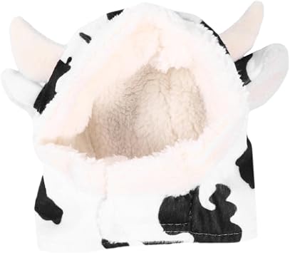 Dog Cute Cow Hat, Plush Cow Headgear for Dog, Pet Costume Apparel for Halloween Party, Winter Dress Up White, 6.3 5.9 Inch
