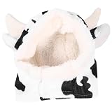 Dog Cute Cow Hat, Plush Cow Headgear for Dog, Pet Costume Apparel for Halloween Party, Winter Dress Up (White, 6.3 × 5.9 Inch)