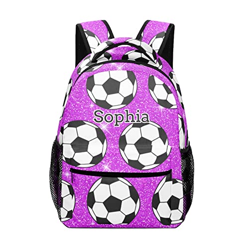 Cuxweot Soccer Ball Hot Pink Printing Backpack Personalized Book Bag Sport Casual Hiking Camping Pack With Name #TOP22
