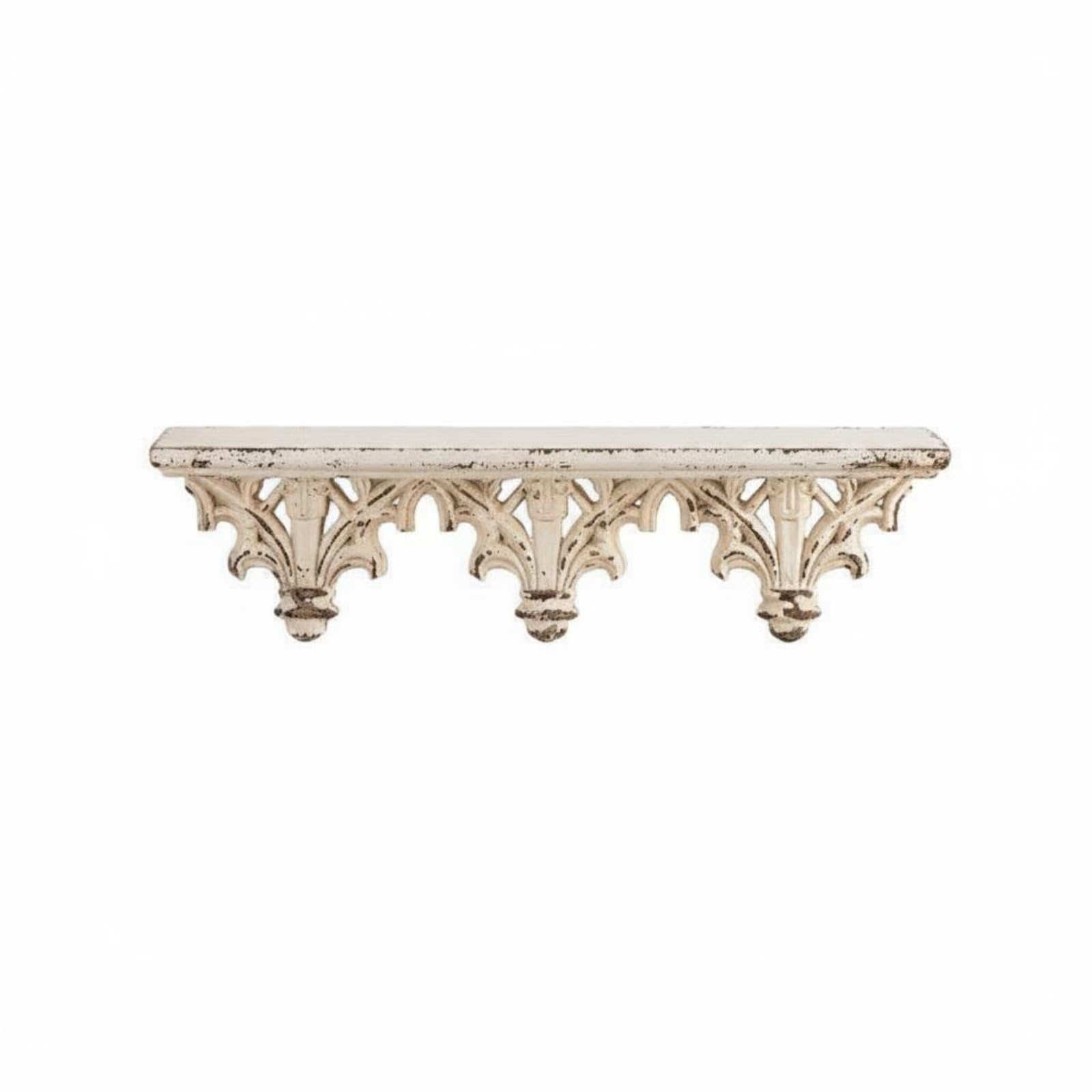 Mensola Stile Francese Mensola da Parete Scaffale Ripiano Console Decorativa con Intaglio Vintage E Profilo Effetto Vissuto in Magnesite E Legno per, Medio