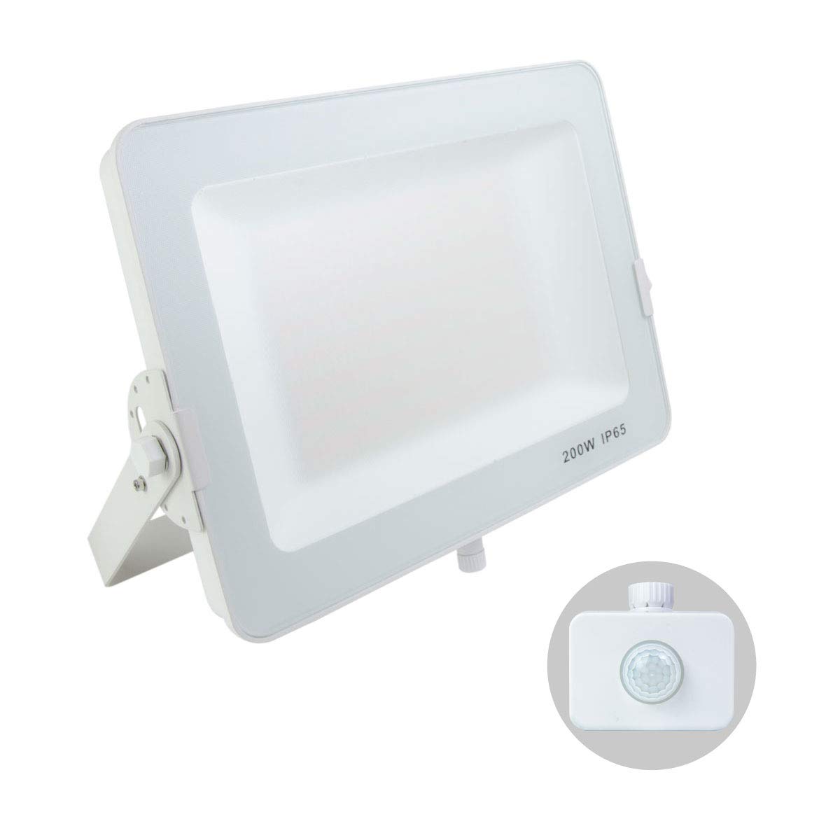 G.w.s Tri-Colour (3000K/4000K/6000K) G.w.s® Infinity 200W 18000-20000Lms, White Casing Outdoor Ip65 Waterproof Led Floodlight With Pir Motion Sensor, Energy Saving Security Light,