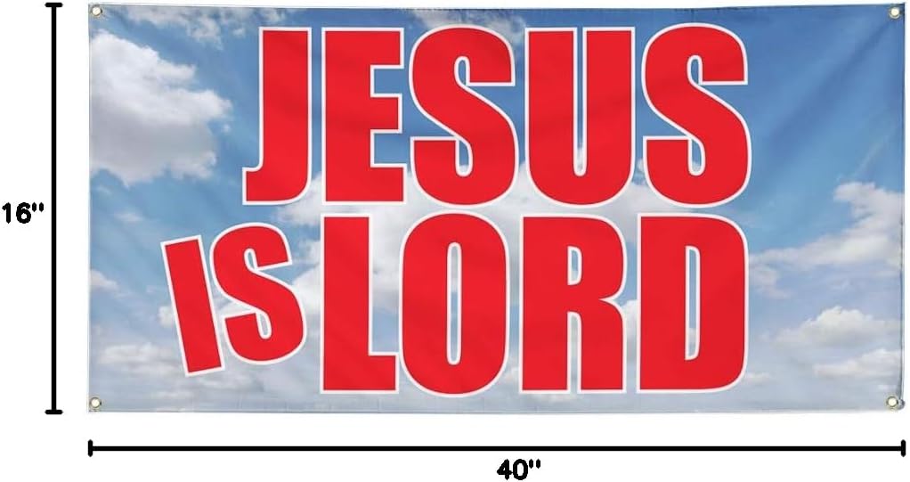 Vinyl Banner Multiple Sizes Jesus Is Lord Business Inspiration & Motivation Outdoor Weatherproof Industrial Yard Signs Blue 4 Grommets 16x40Inches