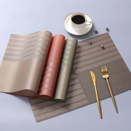 Image of Rectangular Heat Resistant Non-Slip Weave Placemat for Dining Table, Cleanable PVC Woven Dinner Mats | Low-Maintenance| Perfect for Home, Kitchen, Restaurant, Office Bear Browne, Set of 4