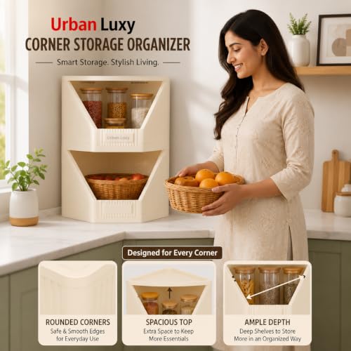 Image of URBAN LUXY Collapsible Wardrobe Rack for Storage /Sturdy Wardrobe /Kitchen Cupboard /Foldable Storage Organizer /Closet for Bedroom /Living Room /Laundry Room (Corner Cupboard, 4PCS)