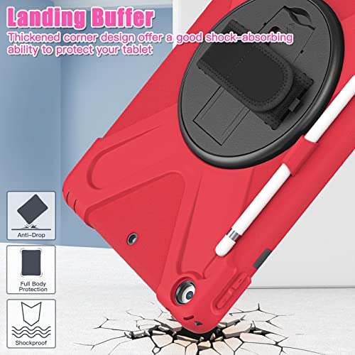 Kiq Rotating Case For Ipad 9Th Generation (2021) / 8Th Generation (2020) / 7Th Gen (2019) 10.2 Inch - 360 Rotating Stand Protective Drop-Proof Cover With Pencil Holder/Shoulder Strap Red #TOP3