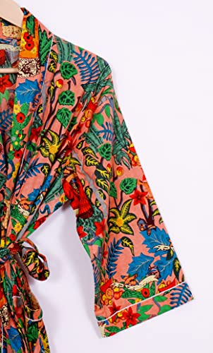 Image of Pure 100% Cotton Robe For Womens Bathrobe Dressing Gown Long sleepwear Free Size Kimono